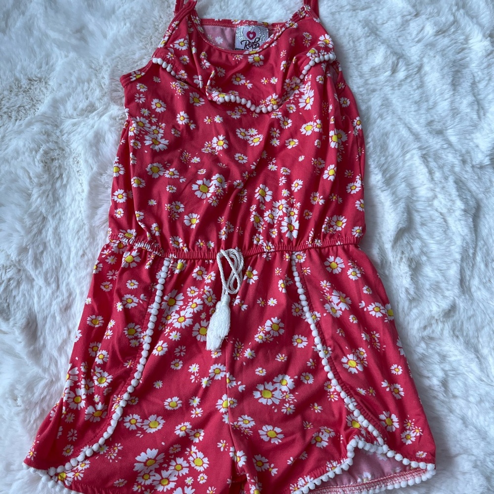 Source Unknown Red and White Floral Romper